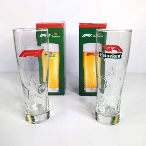 NWT Official Licence Formula 1 x Heineken Arc France Beer Glasses - Set of 2 - Picture 1 of 9